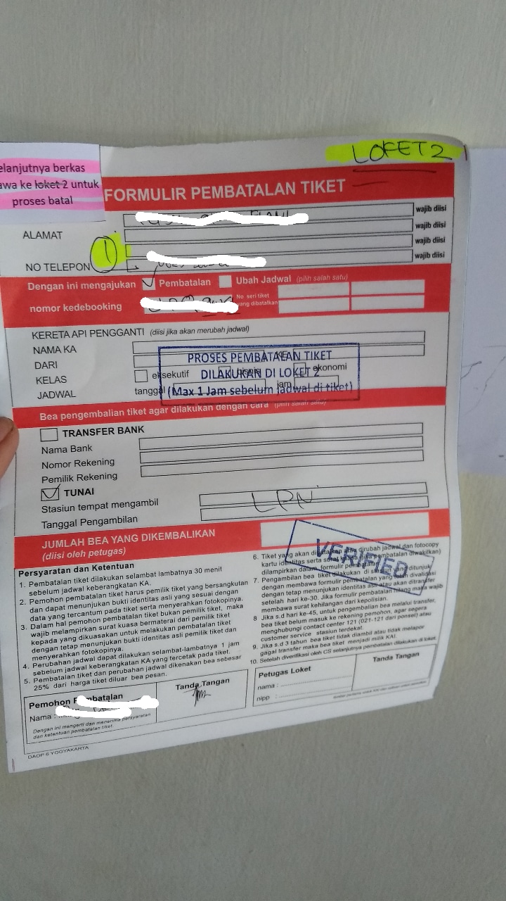 Form pembatalan tiket (c) Oktaffyani Puji/Travelingyuk